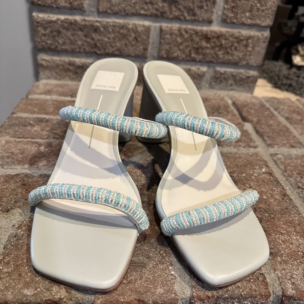 Dolce Vita Womens Nolah Beaded Sandals Mint Multi Leather Block Heel Slides 8.5 - Picture 7 of 15